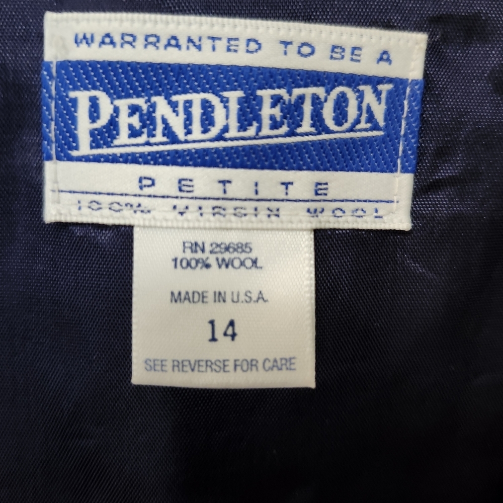 Vintage 90s Pendleton Wool Plaid Vest Petite 14 Navy Tan Tartan Button Front - Picture 2 of 6
